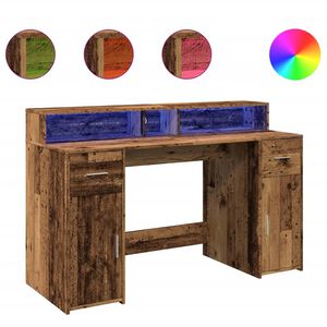 vidaXL rakstāmgalds, LED, veca koka, 140x55x91 cm, inženierijas koks