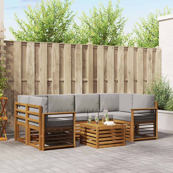 vidaXL Dīvāna komplekti ar spilvenu 7 pcs Dabīgs un gai&scaron;i pelēks