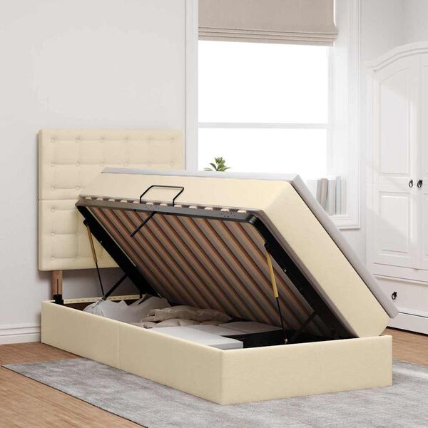 vidaXL Gulta ar uzglabā&scaron;anas vietu un matraci Krēms 100 x 200 cm