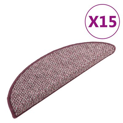vidaXL kāpņu paklāji, 15 gab., violeti, 65x21x4 cm