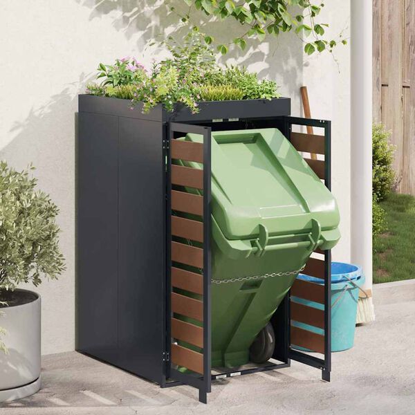 vidaXL Riteņu konteinera uzglabāšana ar stādītāja jumtu 240L konteineram