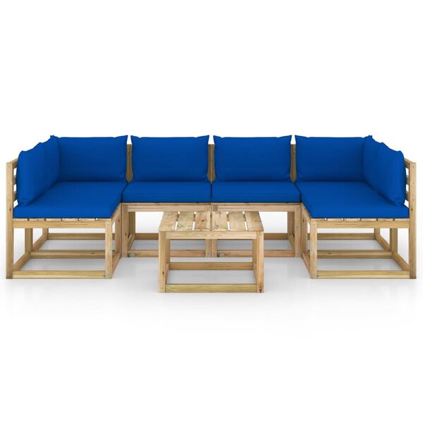 vidaXL 7-daļīgs dārza atpūtas mēbeļu komplekts ar matračiem, priede