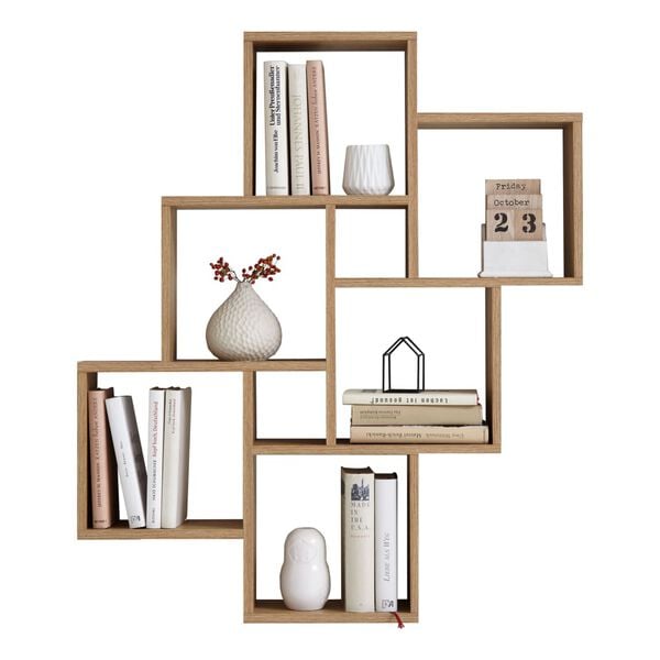 FMD sienas plaukts ar 8 nodalījumiem, antīka ozolkoka krāsā