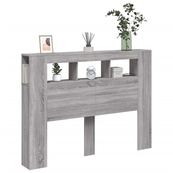 vidaXL gultas galvgalis ar LED, pelēka ozola, 140x18,5x103,5 cm, koks