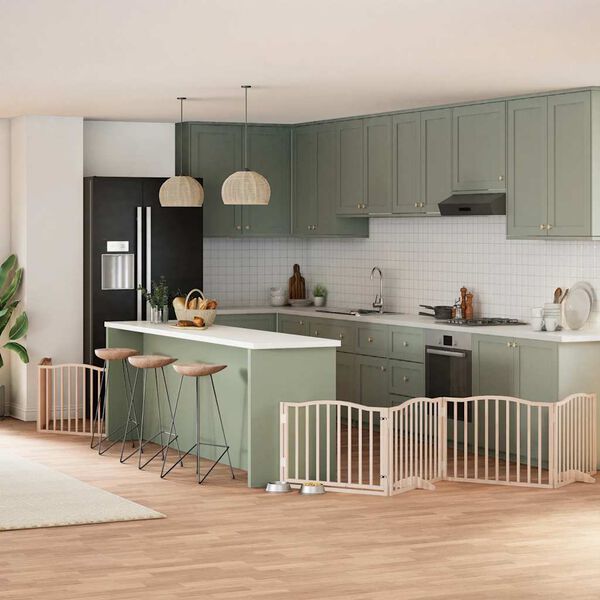 vidaXL suņu vārti ar durvīm, salokāmi, 8 paneļi, 640 cm, papeles koks