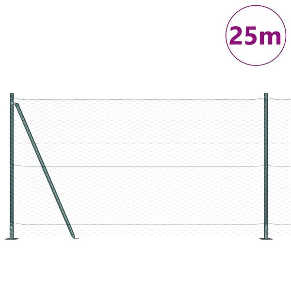 vidaXL Žogs ar stabiem. Zaļa 1.2 x 25 m PVC pārklāts tērauds