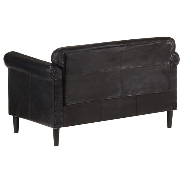 vidaXL divvietīgs dīvāns, melns dabīgā āda