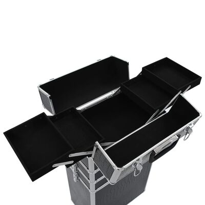 vidaXL kosmētikas koferis ar riteņiem, alumīnijs, melns