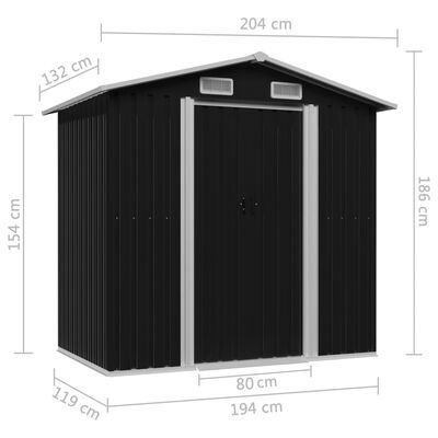 vidaXL dārza šķūnis, antracītpelēks, 204x132x186 cm, tērauds