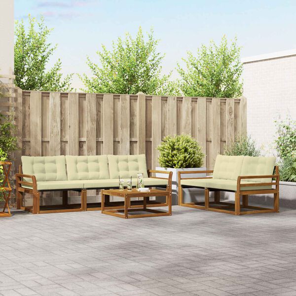 vidaXL Āra dīvānu komplekts ar spilvenu 6 pcs Dabisks un krējuma