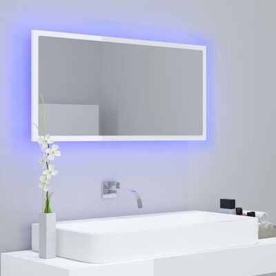 vidaXL vannasistabas spogulis, LED, spīdīgi balts, 90x8,5x37cm, akrils