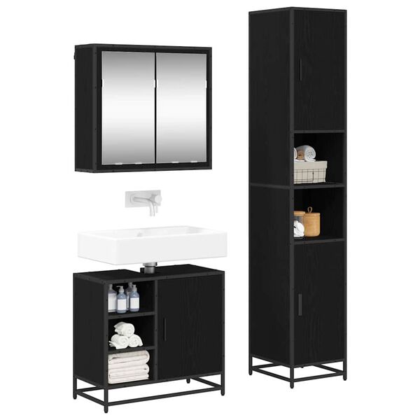 vidaXL Vannas istabas mēbeļu komplekts ar durvīm 3 pcs Melns ozols