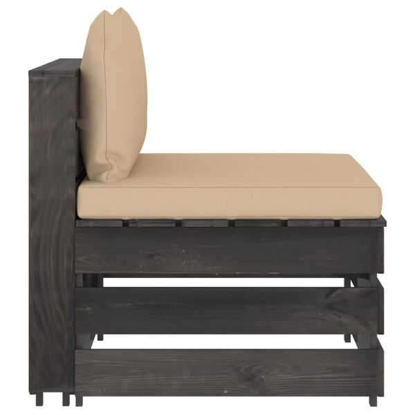 vidaXL vidējais moduļu dīvāns ar spilveniem, pelēks, impregnēts koks