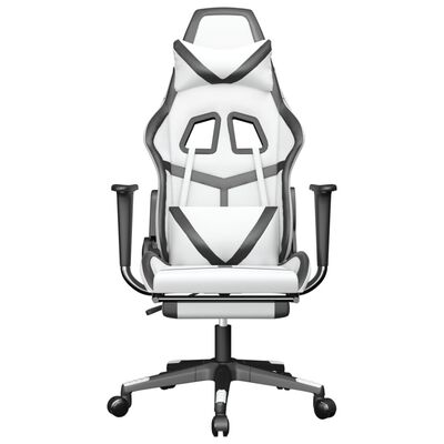 vidaXL datorspēļu krēsls ar kāju balstu, balta un melna mākslīgā āda