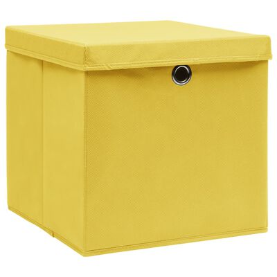 vidaXL uzglabāšanas kastes ar vāku, 10 gab., dzeltenas, 28x28x28 cm