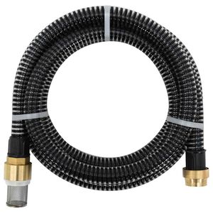 vidaXL sūk&scaron;anas &scaron;ļūtene ar misiņa savienotājiem, melna, 1,1", 3 m, PVC