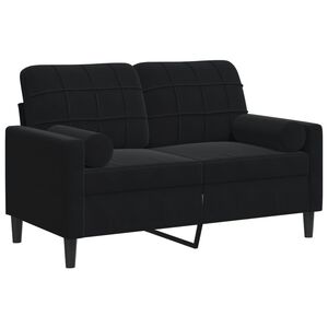 vidaXL divvietīgs dīvāns ar spilveniem, melns, 120 cm, samts