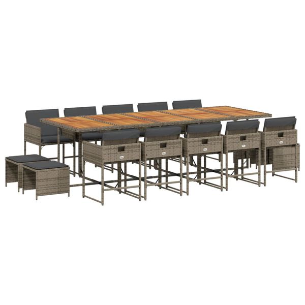 vidaXL 15-daļīgs dārza mēbeļu komplekts ar matračiem, PE rotangpalma