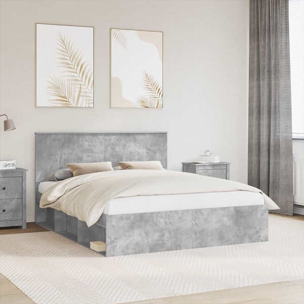 vidaXL Gultas rāmis Betons 160 x 200 cm Ciets priedes koks