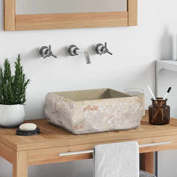 vidaXL izlietne, 30x30x13 cm, krēmkrāsas marmors