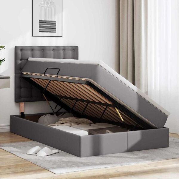 vidaXL Gulta ar uzglabā&scaron;anas vietu un LED ar LED Pelēka 120 x 200 cm