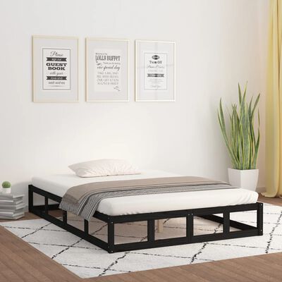 vidaXL gultas rāmis, melns, 150x200 cm, King izmērs, masīvkoks