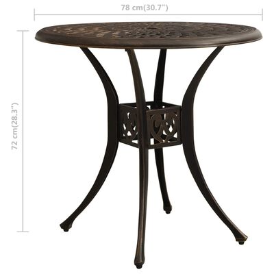 vidaXL dārza galds, bronzas krāsā, 78x78x72 cm, liets alumīnijs