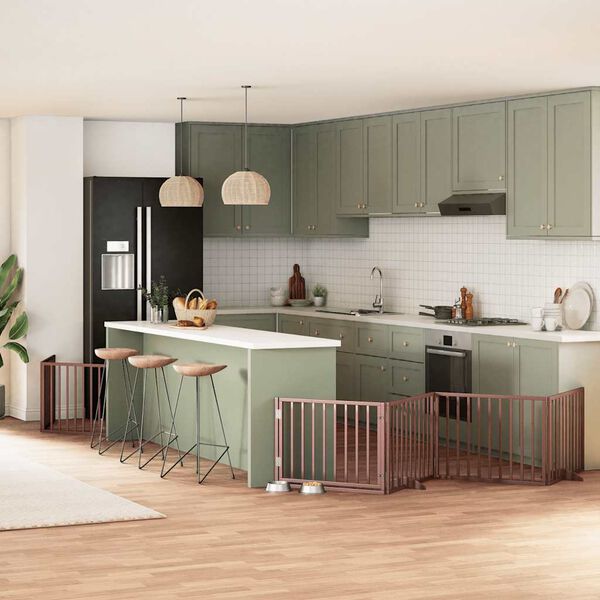 vidaXL suņu vārti ar durvīm, salokāmi, 8 paneļi, 640 cm, papeles koks