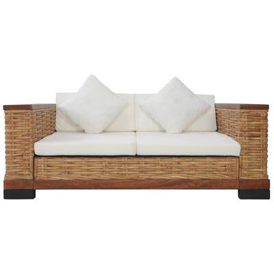 vidaXL divvietīgs dīvāns ar matračiem, dabīga rotangpalma, brūns