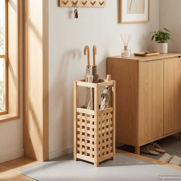 vidaXL lietussargu statīvs, 18x18x50 cm, valriekstu masīvkoks