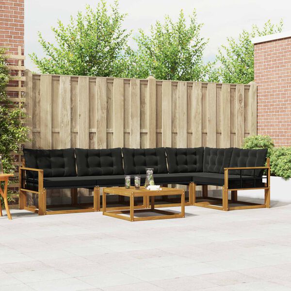 vidaXL Āra dīvānu komplekts ar spilvenu 6 pcs Dabīgs un melns