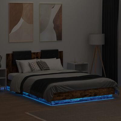 vidaXL gultas rāmis ar galvgali un LED, koka krāsa, 140x200 cm