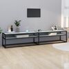vidaXL TV plaukts, 220x40x40,5 cm, rūdīts stikls, balts marmora raksts