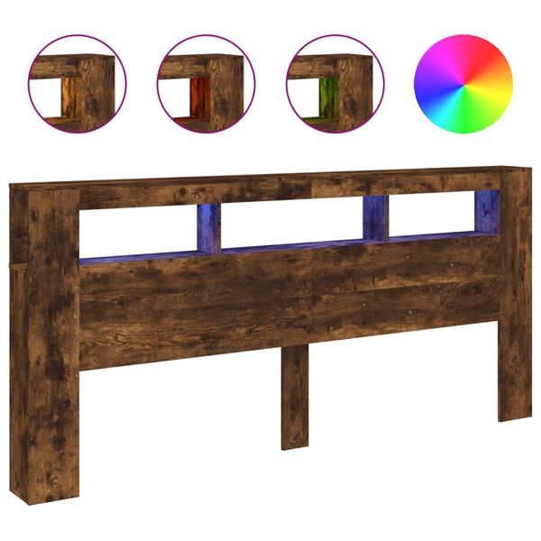 vidaXL gultas galvgalis ar LED, ozola krāsa, 220x18,5x103,5 cm, koks