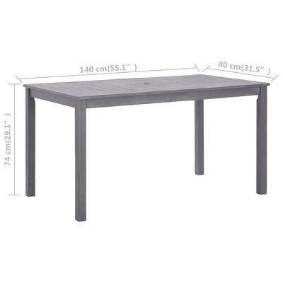 vidaXL dārza galds, pelēks, 140x80x74 cm, akācijas masīvkoks