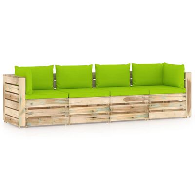 vidaXL četrvietīgs dārza dīvāns ar matračiem, zaļi impregnēts koks