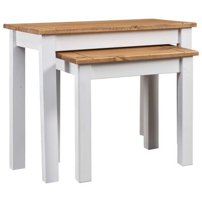 vidaXL sabīdāmi galdiņi, 2 gab., balti, priedes masīvkoks