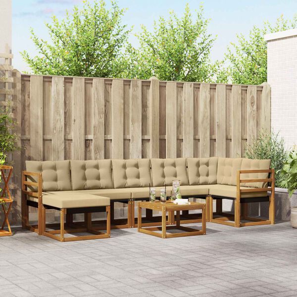 vidaXL Āra dīvānu komplekts ar spilvenu 8 pcs Dabisks un bē&scaron;s