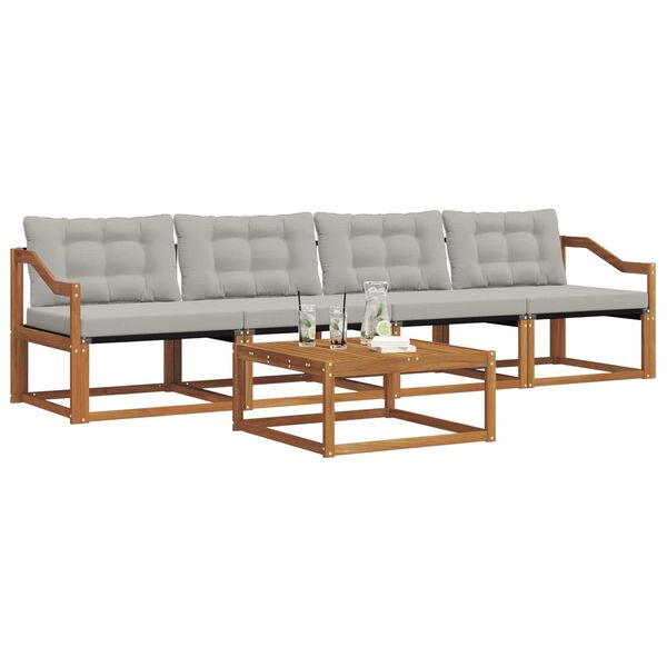 vidaXL Āra dīvānu komplekts ar spilvenu 5 pcs Dabīgs un gai&scaron;i pelēks