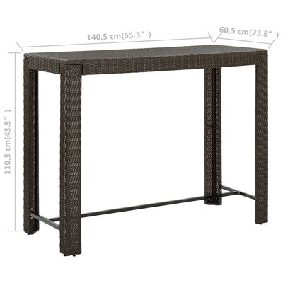 vidaXL dārza bāra galds, brūns, 140,5x60,5x110,5 cm, PE rotangpalma