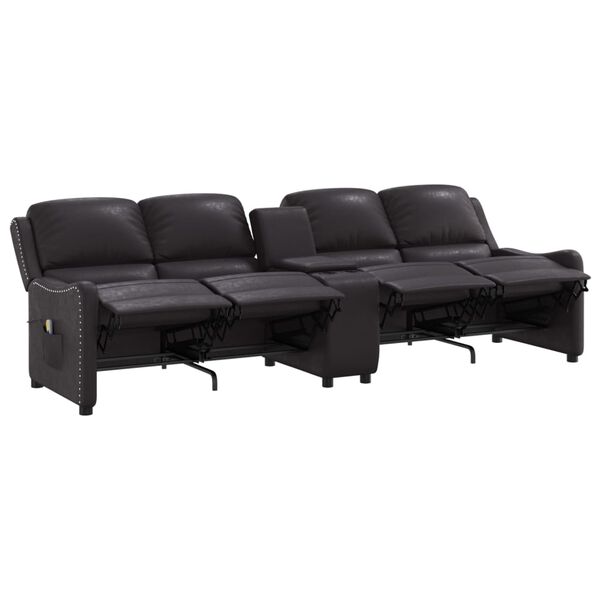 vidaXL četrvietīgs masāžas krēsls, glāžu turētājs, melna mākslīgā āda