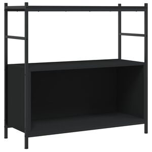 vidaXL grāmatplaukts, melns, 80x30x78,5cm, inženierijas koks un dzelzs