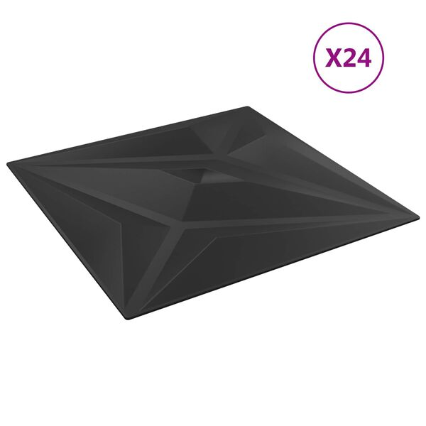 vidaXL Sienas paneļi 24 pcs Melnā Zvaigzne 50 x 50 cm XPS Putu