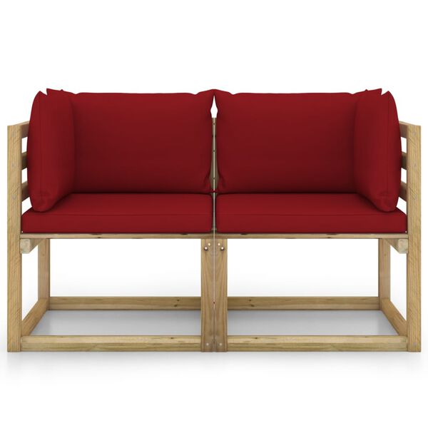 vidaXL dārza stūra dīvāni ar matračiem, 2 gab., zaļi impregnēta priede