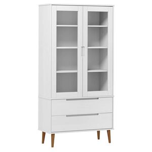 vidaXL vitrīnas skapis MOLDE, balts, 90x35x175 cm, priedes masīvkoks