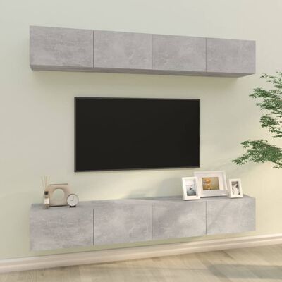 vidaXL sienas TV skapīši, 4 gab., betona pelēki, 100x30x30 cm