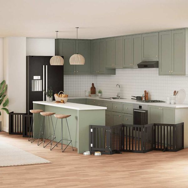 vidaXL suņu vārti ar durvīm, salokāmi, 15 paneļi, 750 cm, papeles koks