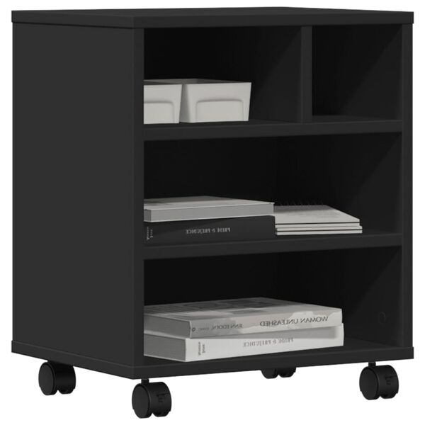 vidaXL printera statīvs ar riteņiem, melns, 41x32x48 cm