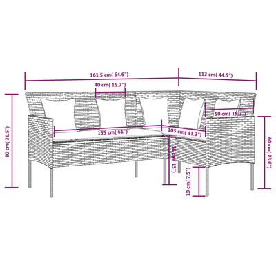 vidaXL 5-daļīgs stūra dārza dīvānu komplekts ar matračiem, brūns PE
