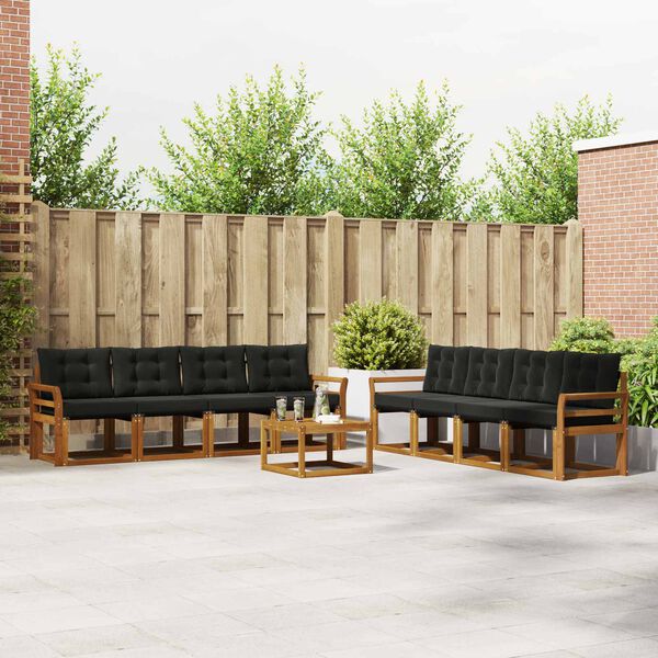 vidaXL Āra dīvānu komplekts ar spilvenu 9 pcs Dabīgs un melns